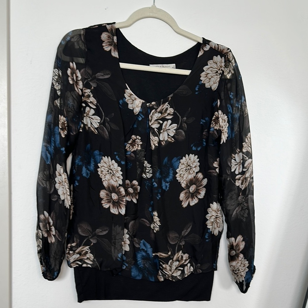 Viola Borghi Made In Italy Floral Black & Blue Women's Top